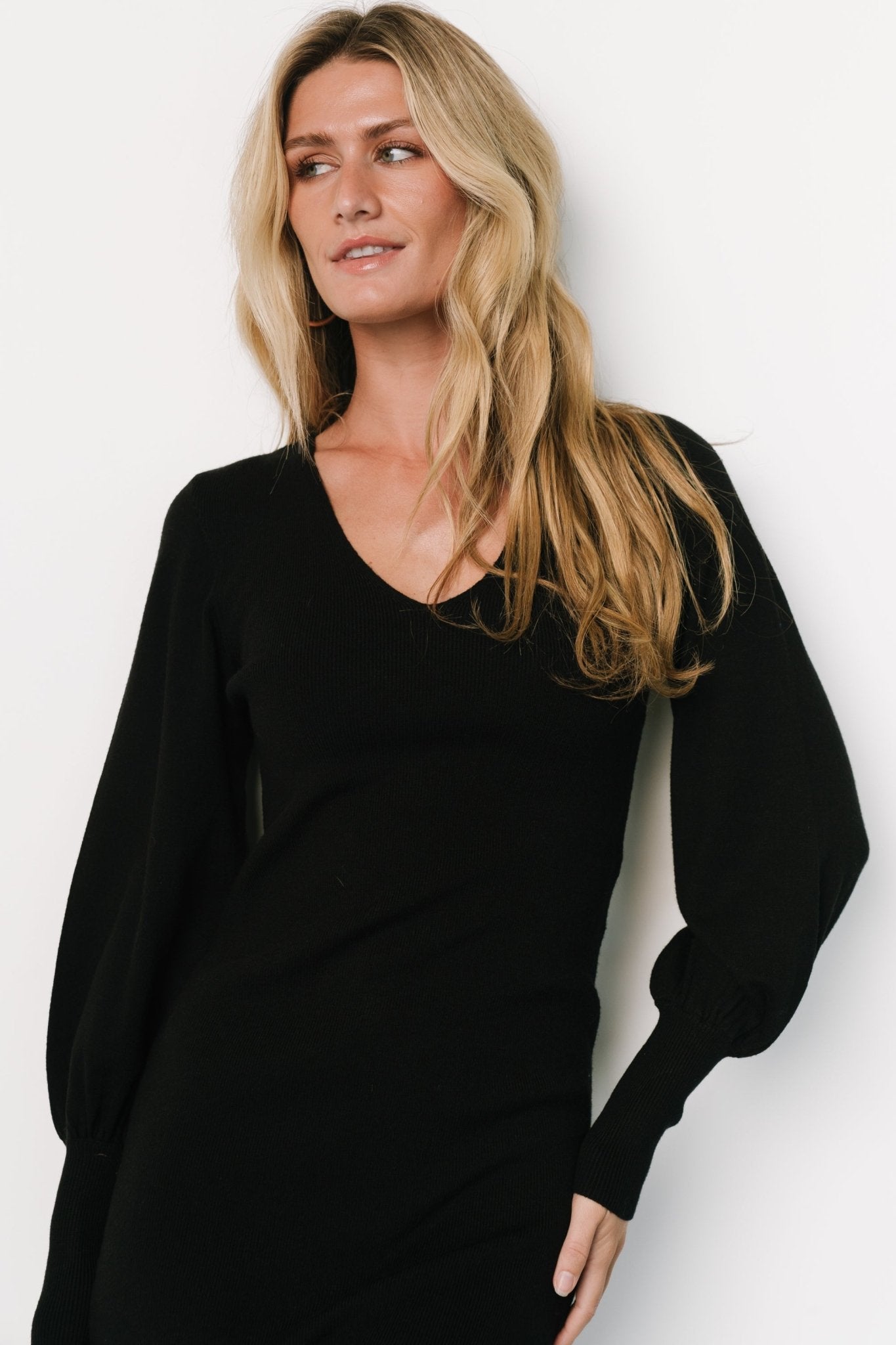 Suki V Neck Sweater Dress | Black