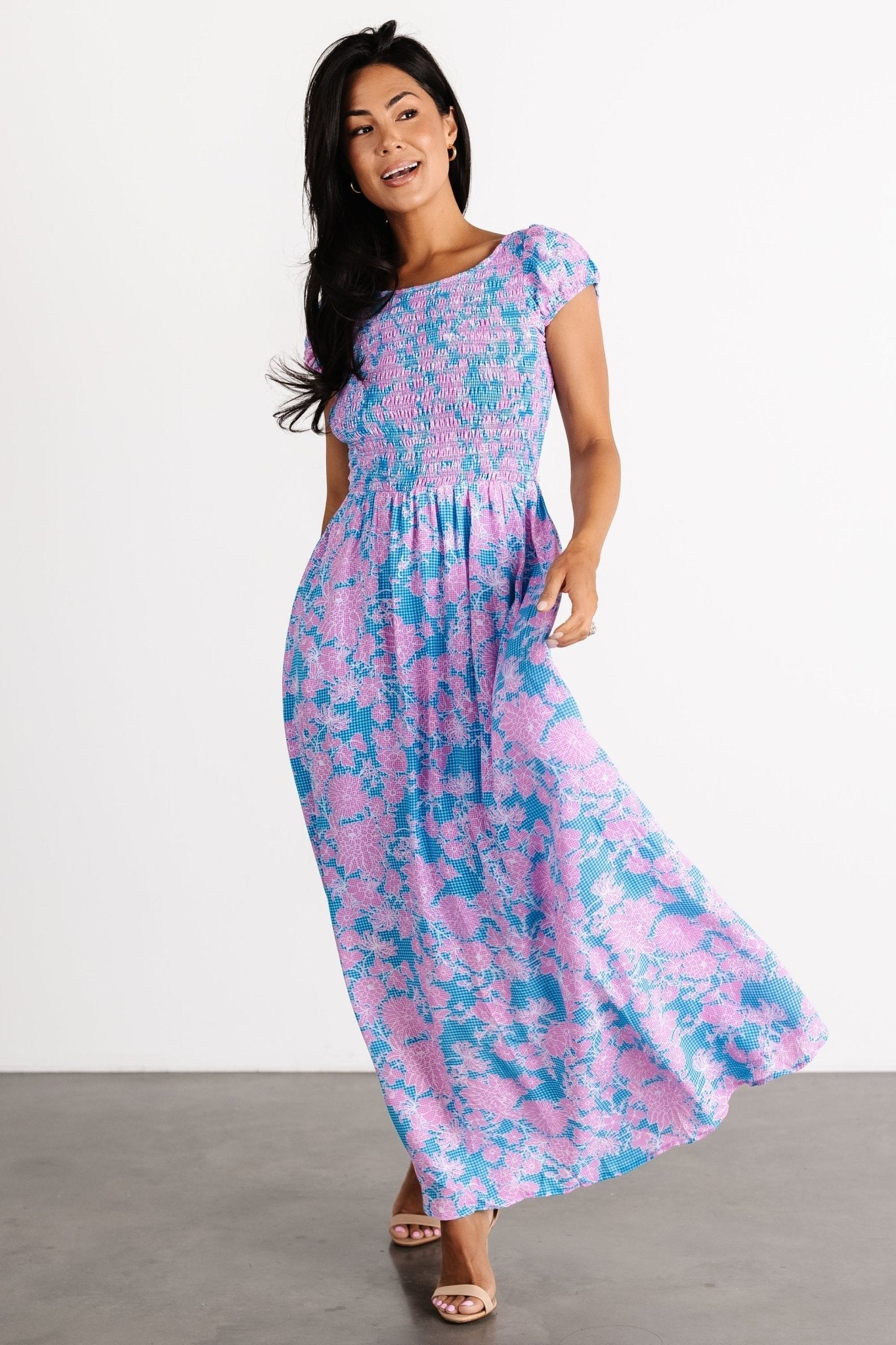 Tabitha Open Back Maxi Dress | Blue + Pink