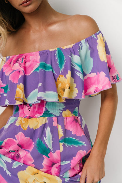 Talia Off Shoulder Maxi Dress | Purple Floral