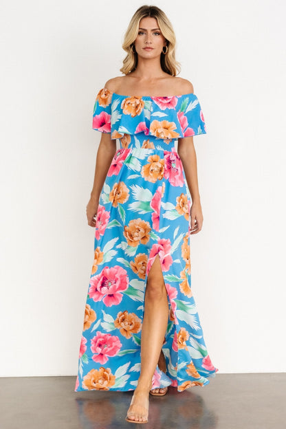Talia Off Shoulder Maxi Dress | Sea Blue Floral