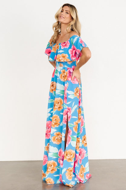 Talia Off Shoulder Maxi Dress | Sea Blue Floral