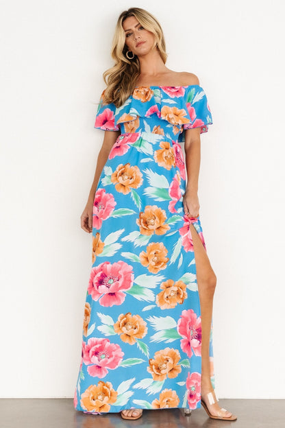 Talia Off Shoulder Maxi Dress | Sea Blue Floral