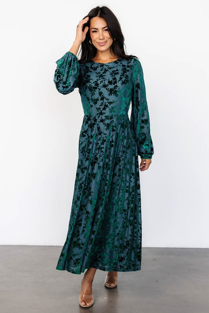 Thora Velvet Dress | Emerald Floral