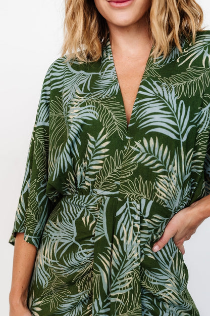 Tula Kimono Dress | Green + Blue Print