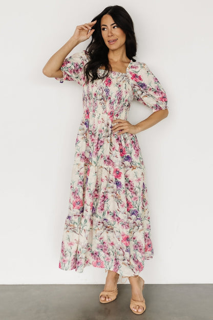 Tulsa Smocked Dress | Cream + Pink