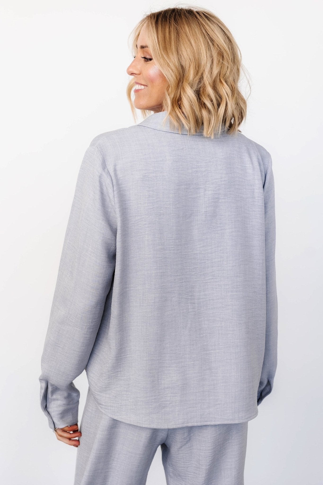 Tuscany Button Top | Blue Gray