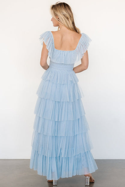 Valora Swiss Dot Tulle Maxi Dress | Light Blue