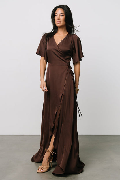 Vara Satin Maxi Wrap Dress | Espresso