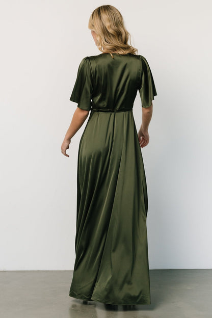 Vara Satin Maxi Wrap Dress | Juniper Green