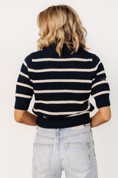 Ventura Knit Top | Navy + Cream Stripe