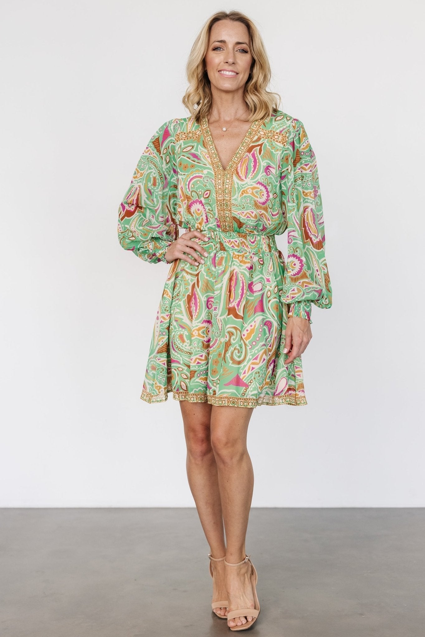 Vesta Short Dress | Green Print