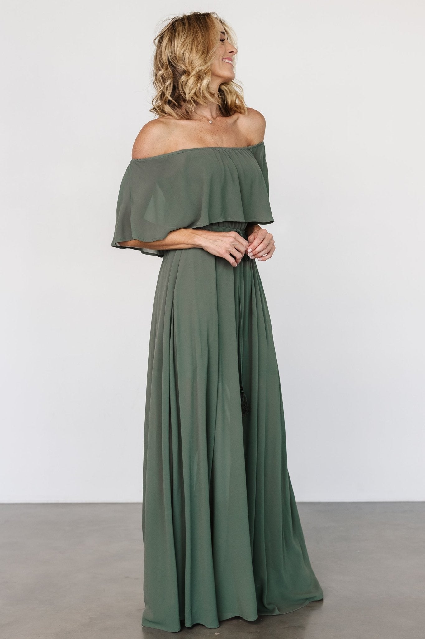 Victoria Off Shoulder Maxi Dress | Dark Sage