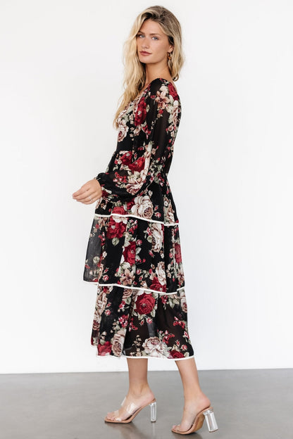 Viviana Tiered Dress | Black Floral