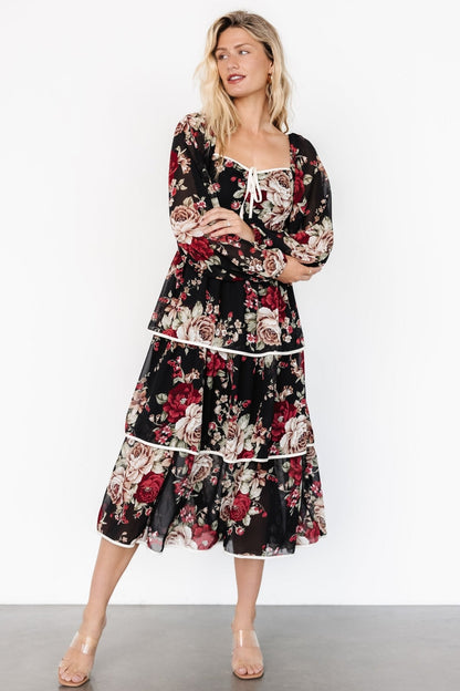 Viviana Tiered Dress | Black Floral