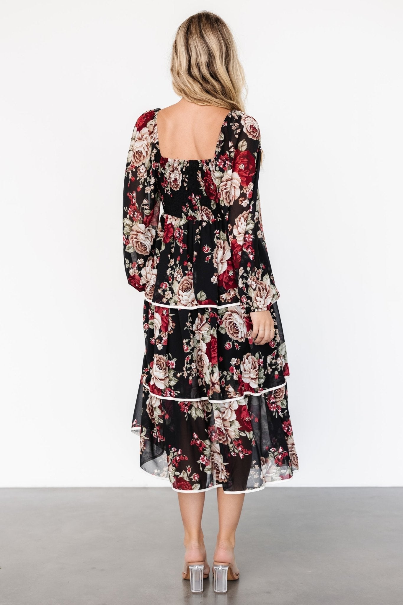 Viviana Tiered Dress | Black Floral